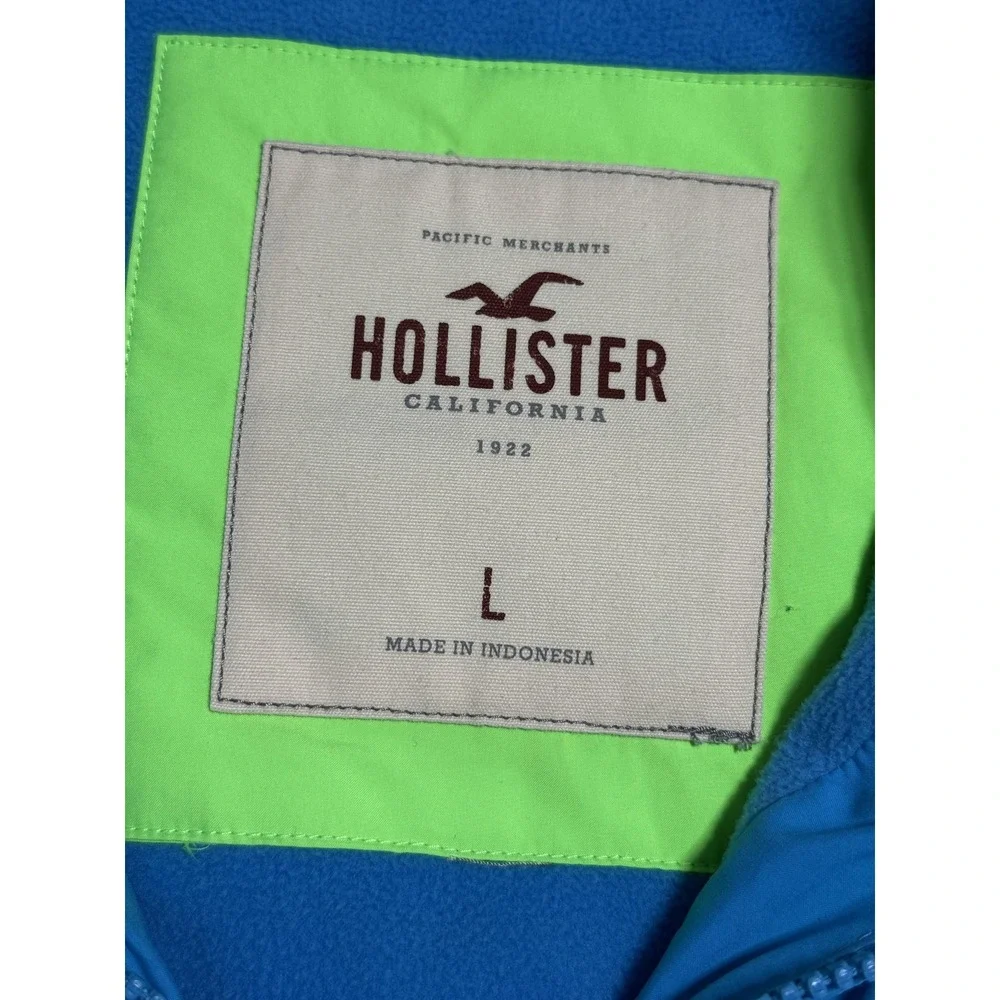 Hollister Puffer Vest Womens Large Blue Hooded Fleece Lined Quilted Seagull Logo